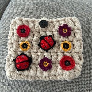Handcrafted Beige Crochet Clutch with Colorful Embroidery
